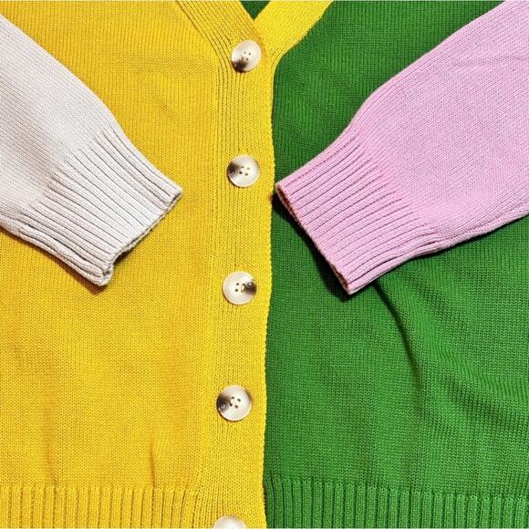 Easel Color Block Cotton Button Front Oversized Med. Cardigan Sweater Excellent - Picture 4 of 7